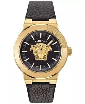 Мужские швейцарские часы Medusa Infinite с черным кожаным ремешком, 47 мм Versace