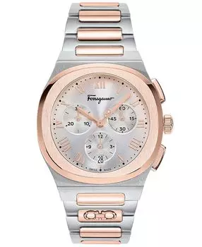 Мужские швейцарские часы с эллиптическим двухцветным браслетом из нержавеющей стали с хронографом, 38 мм Salvatore Ferragamo