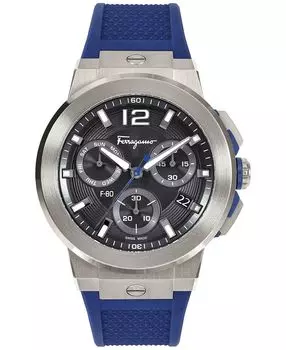 Мужские швейцарские часы с хронографом F-80, синий силиконовый ремешок, 44 мм Salvatore Ferragamo