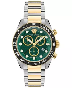Мужские швейцарские часы с хронографом Greca Dome, двухцветный браслет, 43 мм Versace