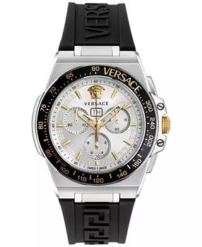 Мужские швейцарские часы с хронографом Greca Extreme, черный силиконовый ремешок, 45 мм Versace