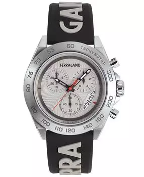 Мужские швейцарские часы с хронографом Urban серо-черного цвета на силиконовом ремешке 43 мм Salvatore Ferragamo