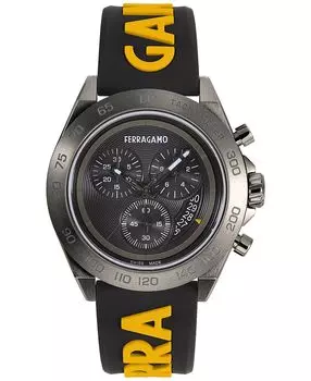 Мужские швейцарские часы с хронографом Urban желто-черного цвета на силиконовом ремешке 43 мм Salvatore Ferragamo