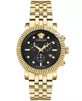 Мужские швейцарские часы с хронографом V-Chrono с золотым ионным браслетом, 45 мм Versace