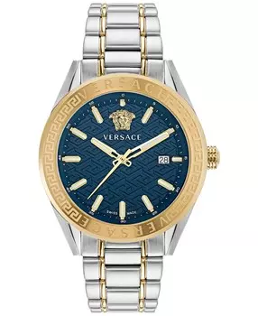 Мужские швейцарские двухцветные часы с браслетом V-Code, 42 мм Versace