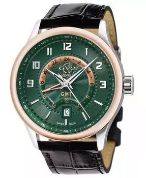 Мужские швейцарские кварцевые часы Giromondo черные кожаные 42 мм GV2 by Gevril, серебро