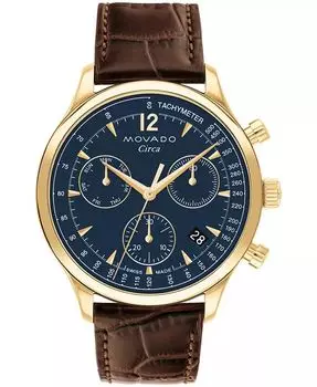 Мужские швейцарские кварцевые часы с хронографом, коричневые кожаные часы, 43 мм Movado, коричневый