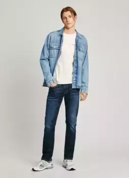 Мужские синие джинсы прямого кроя с эффектом потертости Pepe Jeans, синий