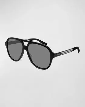 Мужские солнцезащитные очки-авиаторы с логотипом Gucci, цвет Black