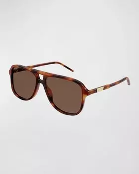Мужские солнцезащитные очки-авиаторы с металлическим логотипом Gucci, цвет Havana