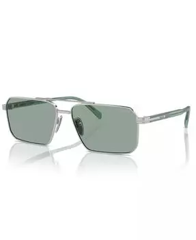 Мужские солнцезащитные очки Iconic Plaque Rectangle PRADA, серебряный