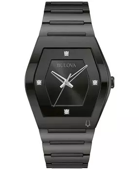Мужские современные часы Gemini Diamond Accent, черные часы-браслет из нержавеющей стали с ионным покрытием, 40 мм Bulova