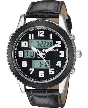 Мужские спортивные аналоговые цифровые часы с металлическим корпусом и черным ремешком TIMETECH, черный