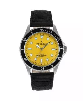 Мужские спортивные часы с безелем, желтым циферблатом и черным ремешком из парусины Peugeot, желтый