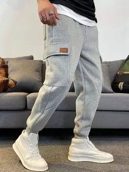 Мужские спортивные штаны Hypemode, нашивки, боковые карманы с клапанами Manfinity, светло-серый