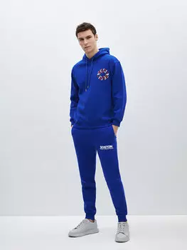 Мужские спортивные штаны с принтом и эластичной резинкой на талии CALMERA MODA, сакс блю