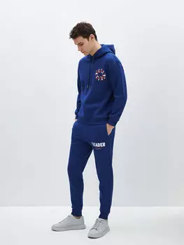 Мужские спортивные штаны с принтом и эластичной резинкой на талии CALMERA MODA, темно-синий