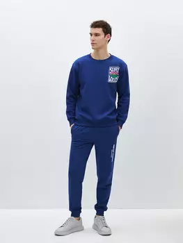 Мужские спортивные штаны с принтом и эластичной резинкой на талии CALMERA MODA, темно-синий