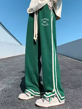 Мужские спортивные штаны Sporsity с буквенным графическим рисунком и контрастной боковой тесьмой на талии, длинные спортивные штаны для выхода в школу Manfinity, зеленый