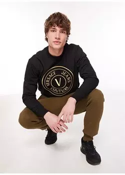 Мужские спортивные штаны узкого кроя цвета хаки с эластичной резинкой на талии 75GAAF11CF03F107 Versace Jeans Couture, хаки