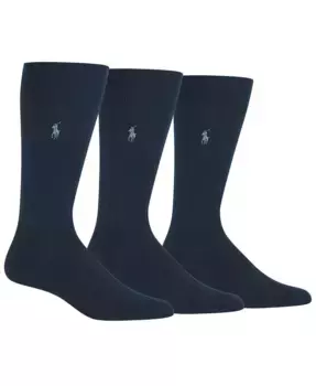 Мужские супермягкие ребристые носки для костюма, 3 пары Polo Ralph Lauren, синий