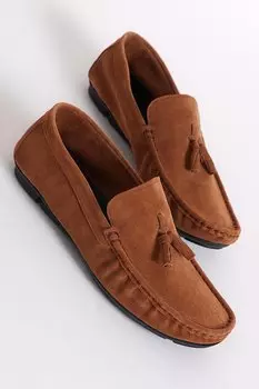 Мужские светло-коричневые замшевые лоферы из натуральной кожи с кисточками TONNY BLACK