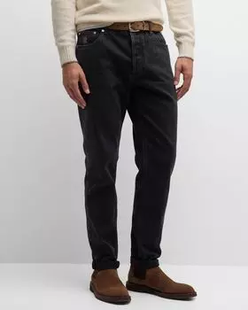 Мужские темно-серые джинсы традиционного кроя из денима Brunello Cucinelli, цвет Dark Grey