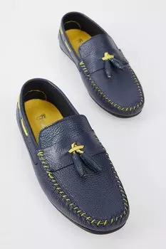 Мужские темно-синие лоферы из натуральной кожи с кисточками спереди и удобной посадкой TONNY BLACK