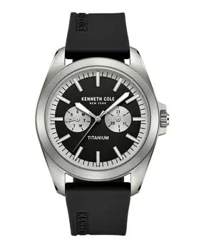 Мужские титановые многофункциональные часы с черным силиконовым ремешком, 42 мм Kenneth Cole New York, черный