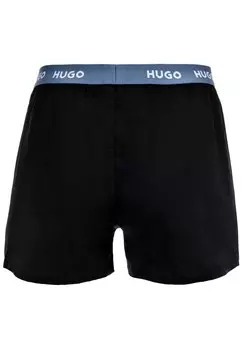 Мужские тканые боксеры, 3 шт - тканые боксеры-тройки, логотип, хлопок, однотонные HUGO, черный