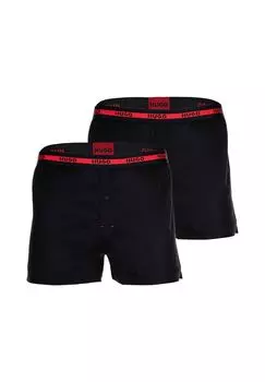 Мужские тканые шорты-боксеры, 2 шт. - Woven Boxer Twin Pack, пояс с логотипом, хлопок HUGO, черный