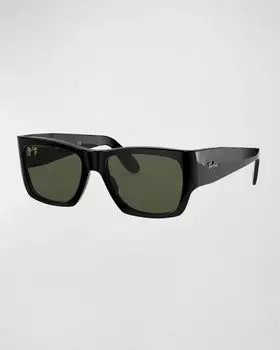 Мужские толстые квадратные солнцезащитные очки из ацетата, 54 мм Ray Ban, цвет Black/Green