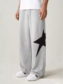 Мужские трикотажные повседневные брюки с эластичной резинкой на талии и принтом звезд Urban Chill для повседневной носки Manfinity, серый