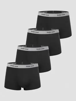 Мужские трусы-боксеры Shein Underwear&Sleepwear Basics, лента, буквенный узор, талия, 4 шт Shein, черный
