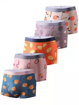 Мужские трусы-боксеры Shein Underwear&Sleepwear Basics, фруктовый принт, прошитая лента, 5 шт Shein, мультиколор