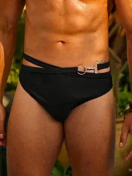 Мужские трусы Manfinity Swimmode с кольцами и треугольными вырезами для плавания, черный цвет