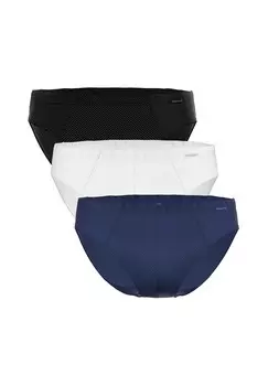 Мужские трусы, набор из 3 шт — мини-трусы Cotton & More, полоски тон в тон, смесь хлопка AMMANN, цвет Wei_/dunkelblau/schwarz