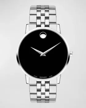 Мужские ультратонкие часы диаметром 40 мм с браслетом, черный музейный циферблат Movado, цвет Black
