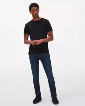 Мужские узкие джинсы средней посадки темно-синего цвета 7 For all mankind, тёмно-синий