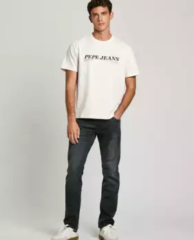 Мужские узкие джинсы Track облегающего кроя из стрейчевой ткани Pepe Jeans, чёрный