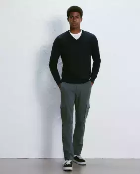 Мужские узкие хлопковые брюки бистрейч с множеством карманов светло-коричневого цвета Easy Wear, зеленый