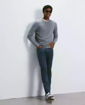 Мужские узкие хлопковые брюки бистрейч с пятью карманами светло-коричневого цвета Easy Wear, синий