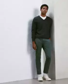 Мужские узкие хлопковые брюки-чиносы бистрейч светло-коричневого цвета Easy Wear, темно-зеленый