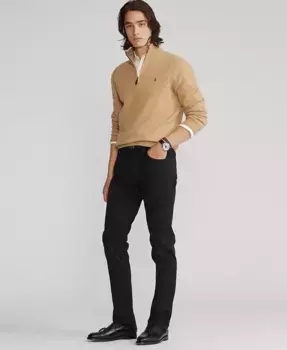 Мужские узкие прямые брюки со стретчем и пятью карманами из сатина Polo Ralph Lauren, черный