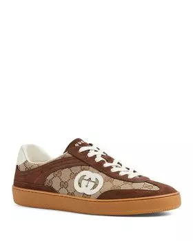 Мужские замшевые кроссовки с переплетенным логотипом G Gucci, коричневый/бежевый