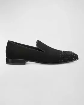 Мужские замшевые лоферы Premiere со стразами для вечеринок Stuart Weitzman, цвет Black/Black Multi