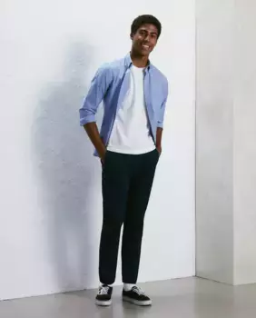 Мужские зауженные брюки-чиносы стрейч со складками Easy Wear, темно-синий