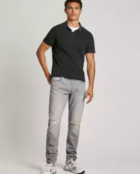 Мужские зауженные джинсы серого цвета с рваными деталями Pepe Jeans, серый