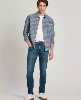 Мужские зауженные джинсы синего цвета с рваными деталями Pepe Jeans, синий
