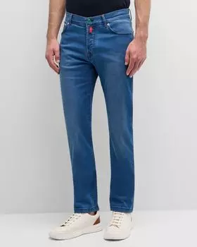 Мужские зауженные прямые джинсы светлых тонов Kiton, цвет Blue